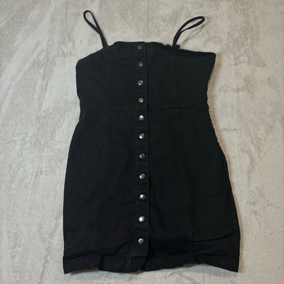 Rue21 Dresses & Skirts - Black denim mini dress snap up spaghetti strap medium western